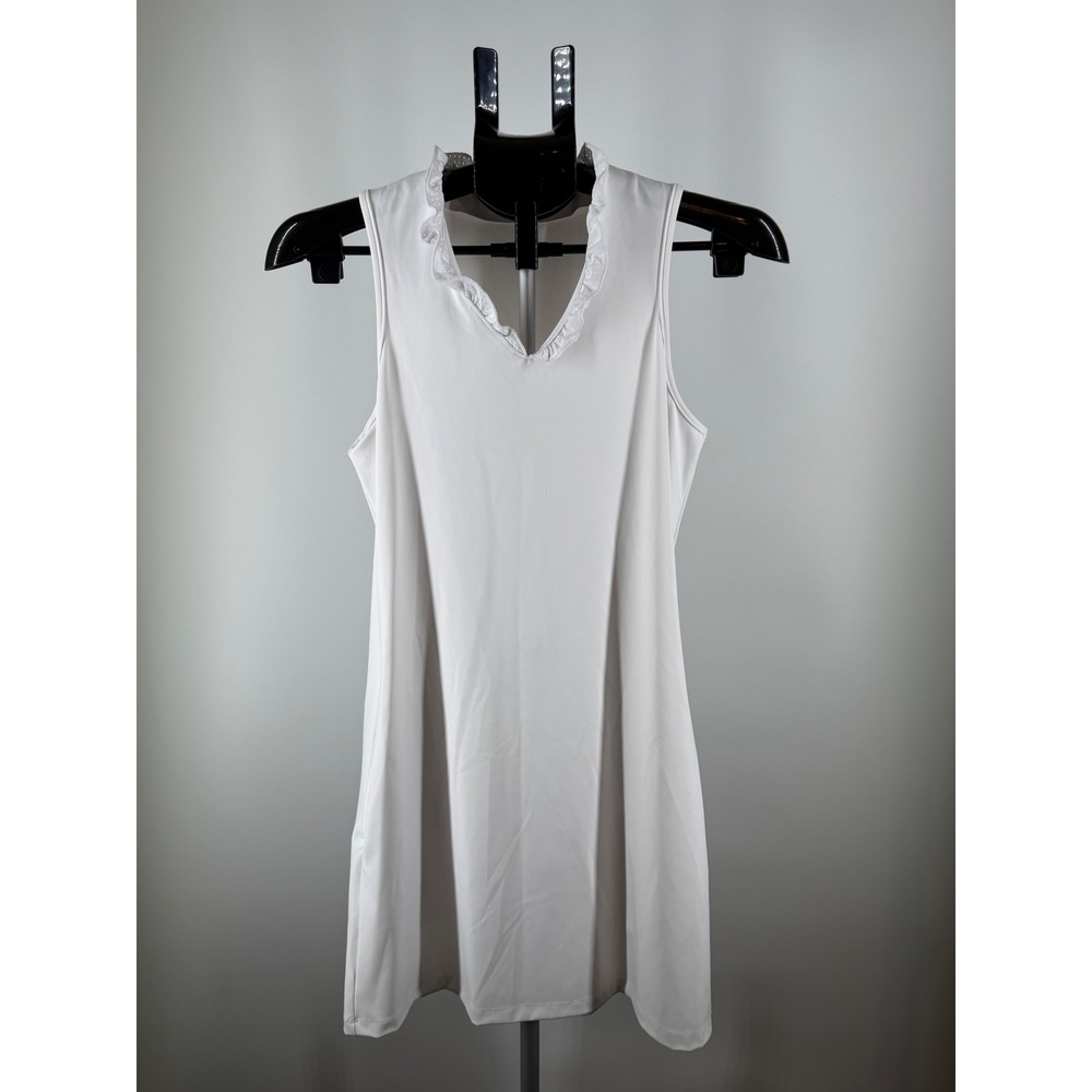 SwingDish Womens White Ruffle V-Neck Sleeveless Golf Dress Size XS Eyelet Trim